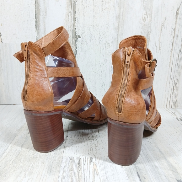 Jeffrey Campbell x Free People Cognac Brown Leather Block Heel Sandals #733 - Picture 8 of 13